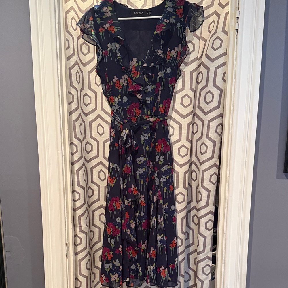 Ralph Lauren Black Label Navy and Red Floral Midi Dress
